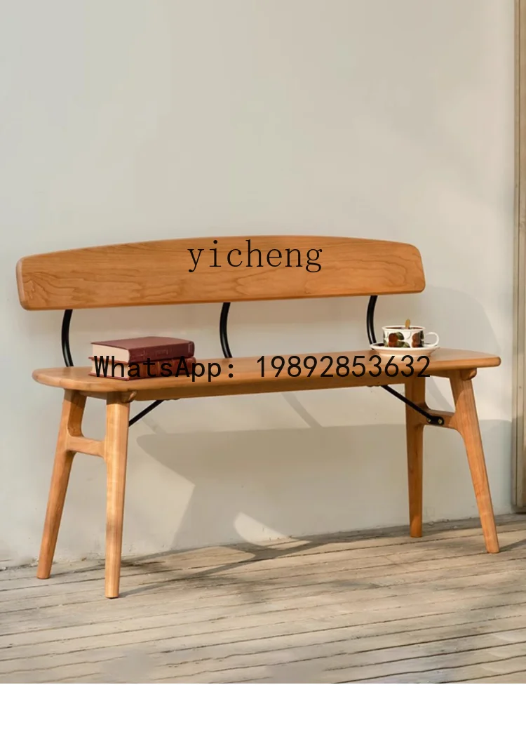 Solid Wood Bench Simple Dining Table Living Room Log Bench Cherry Back Chair