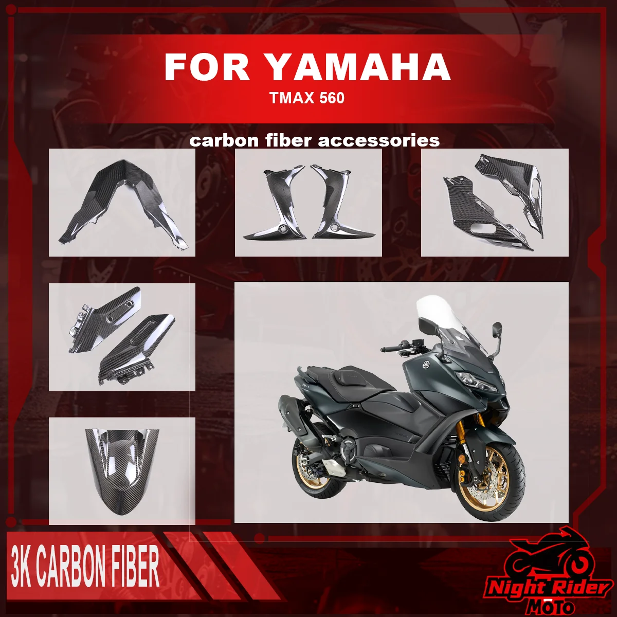 For Yamaha TMAX560 2017-2021 100% Dry Carbon Fiber Front Fender Tail Side Panel Belly Pan Fairing Kit Motorcycle Accessories