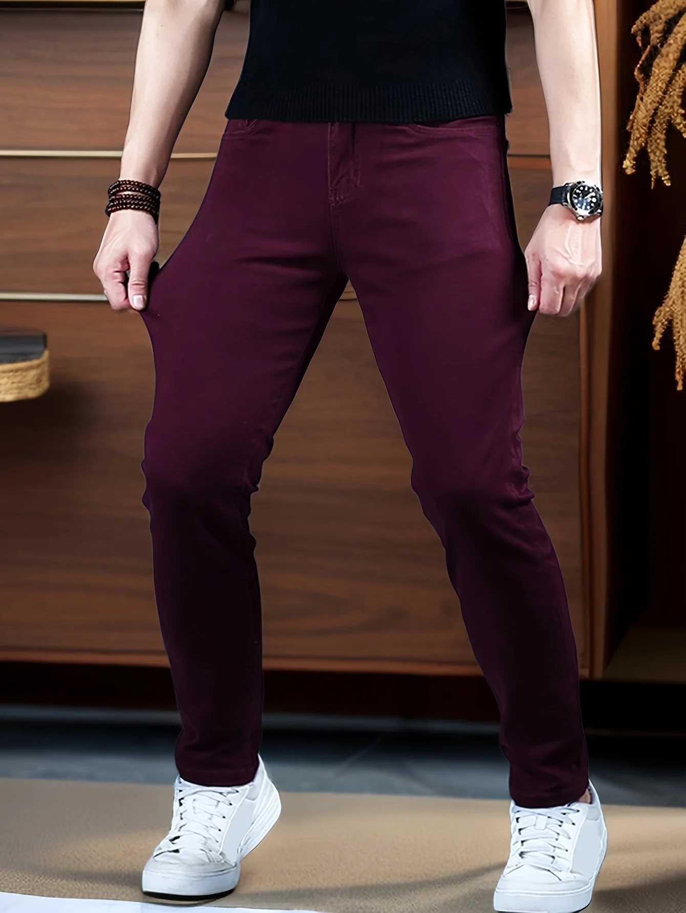 Pantalones vaqueros ajustados de pies pequeños para hombre, pantalones vaqueros elásticos ajustados de 98% algodón a la moda, pantalones rectos informales de negocios para hombre, ropa de marca