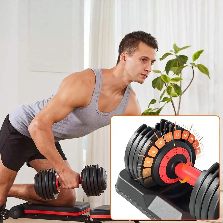 Adjustable Dumbbell Set 10-In-1 25/55/90lb Locking System Storage Tray Fast Adjust Non-Slip Grip Home Gym Workout