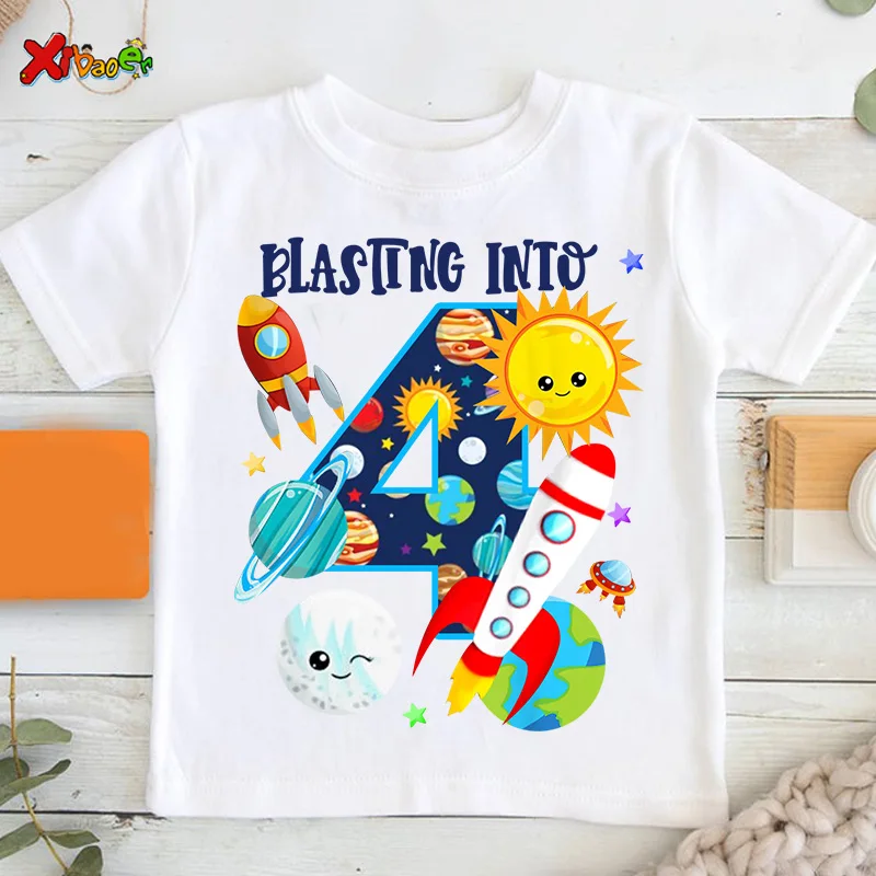 Boys Birthday T Shirt Boys Shirts Astronaut Matching Shirt Personalized Space Party Kids Summer Custom Name Toddler Baby Shirt