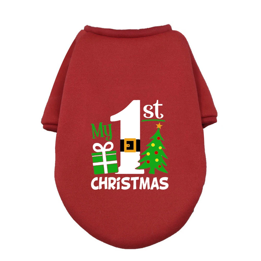 My First Christmas Print Pet Dog Clothes Winter Warm Dogs Hoodies Xmas French Bulldog for Puppy Ropa Perro Medium Dogs Clothing