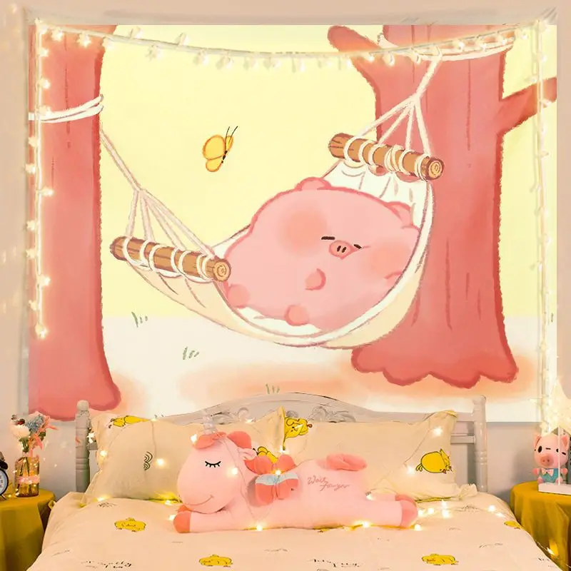 

30 Prints & Patterns!Adorable Pig Cartoon Tapestry，Live Streaming Backdrop，Cozy Nursery & Bedside Decor，Room Makeover