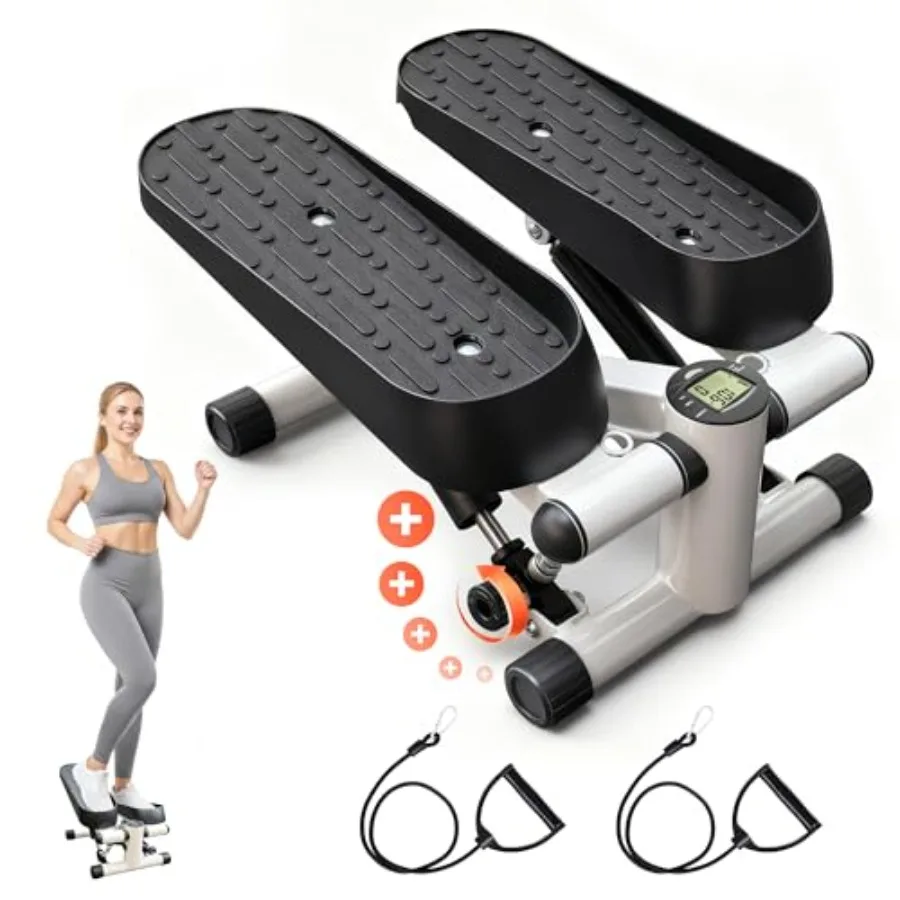Heimtrainer-Stepper mit einstellbarem Widerstand und LCD-Display, leiser Mini-Stepper in Schwarz für Ganzkörpertraining mit