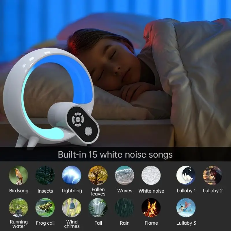 Q-Type Dimmable Wake-up Light RGB Night Light Built-in Sleep-aid White Noise Alarm Clock Suitable For Children Sleep Night Lamp