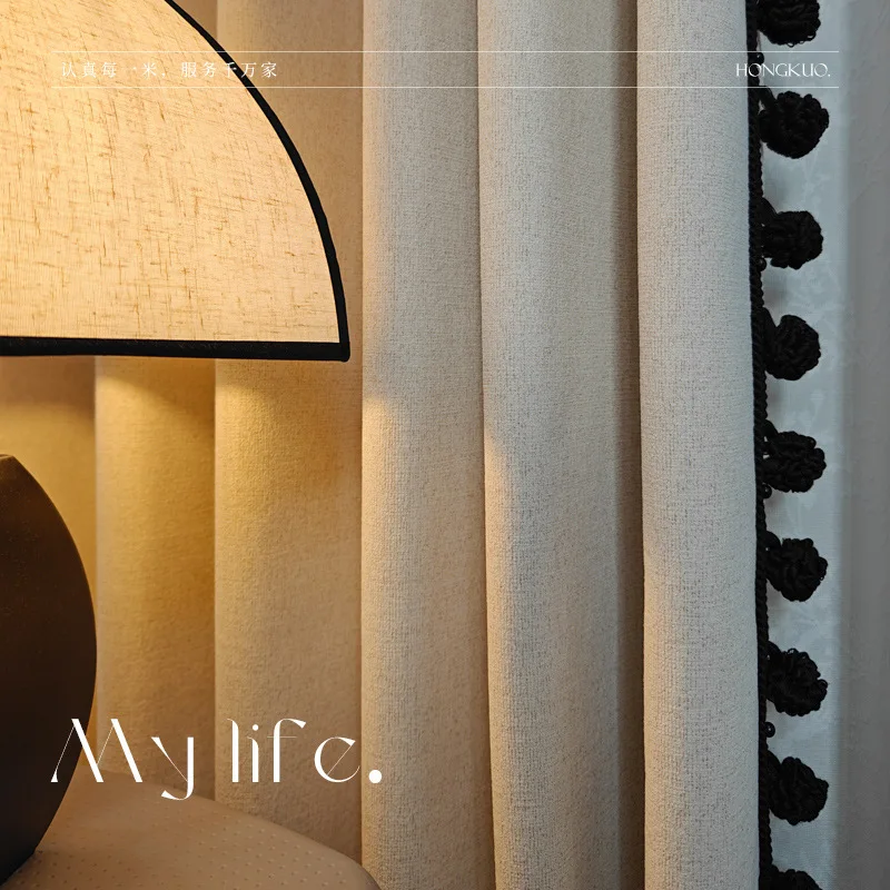 Double Sided Hemp Chenille Blackout Curtains, Same Pattern & Color, Pitted Fabric Surface for Bedroom Living Room