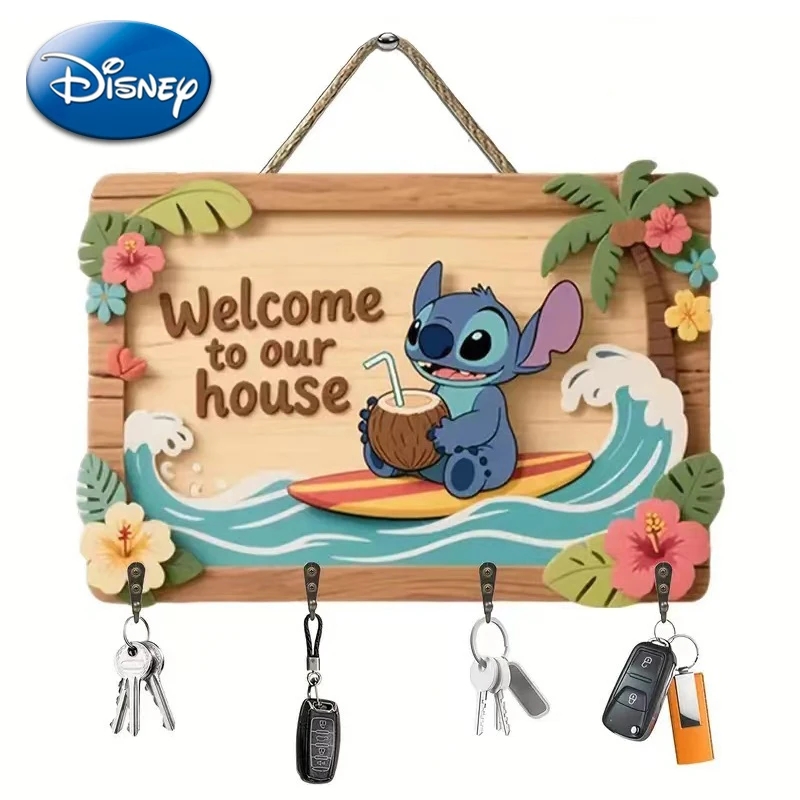 

Disney Stitch Key Holder Bracket Keychain Wooden Hanging Board Cartoon Anime Figures Home Entrance Living Room Decorative DIY