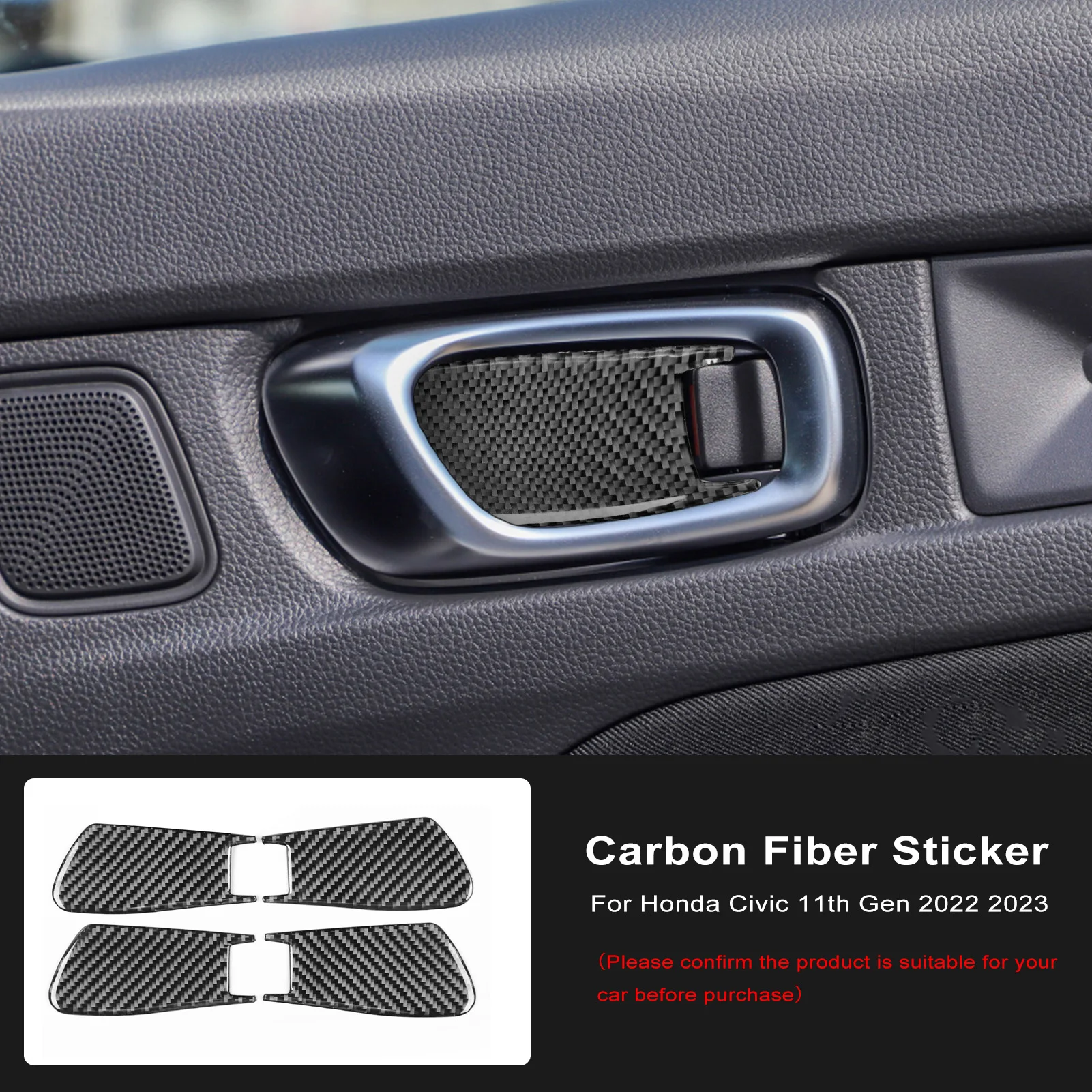 For Honda Civic 11th Gen 2022 2023 Carbon Fiber Car Inner Door Bowl Panel Decoration Stickers Auto Interior Protective Trim