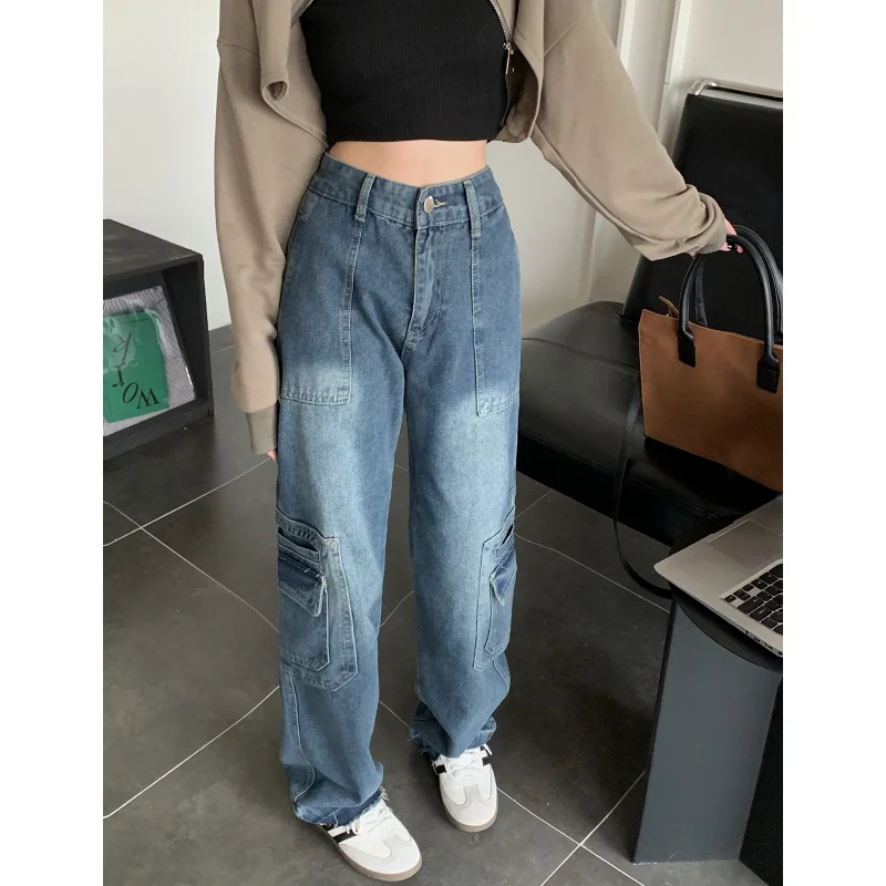 

Blue Jeans Women High Waist American Wide Leg Pants Fashion Y2K Style Baggy Vintage Streetwear Female Autumn Straight Trousers