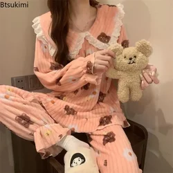 New 2024 Women's Warm Pajamas Sets Autumn Winter Soft Cute Younger Top and Pants sets 2pcs Casual Home Wear Sleepwear Female