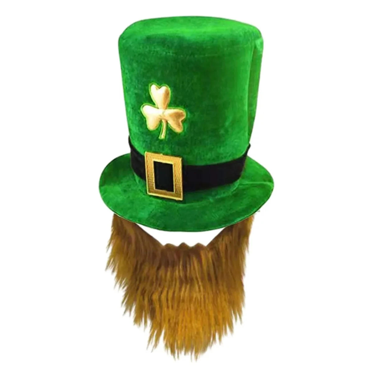 Mens St. Patricks Day Green Shamrock Leprechaun Hat W/ Beard Decoration Costume Beard and Mustache Accessories