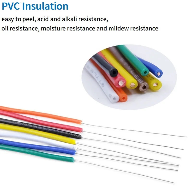 Fil de cuivre à noyau unique, isolation en PVC, étamage solide, ligne LED, équipement de bricolage, câble électrique, 26 AWG, 24 AWG, 22 AWG, 20