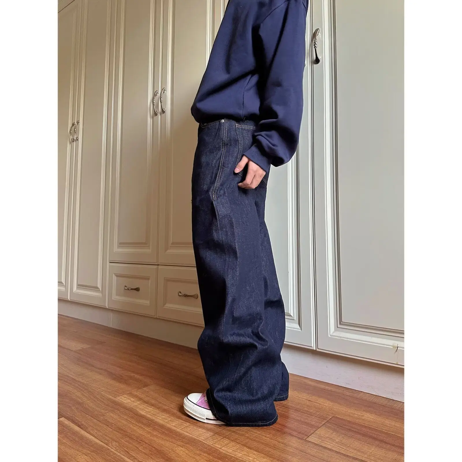 جينز رجالي فضفاض واسع الساق Y2k للرجال ملابس شارع مريحة