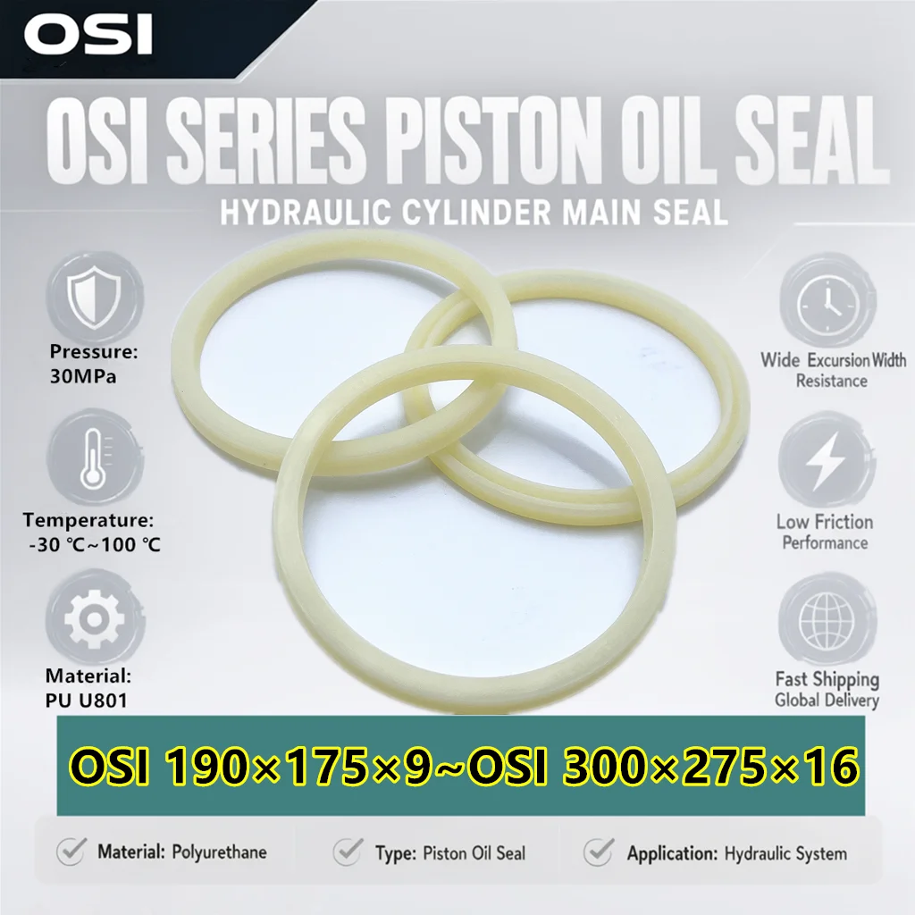 OSI Series PU Seal Outer Diameter: 190~300mm Forklift Machinery Hydraulic Equipment Oil Cylinder Piston Oil Seal OSI 190×175×9mm