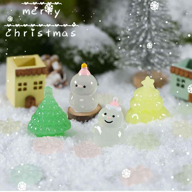 5Pc/set Christmas Mini Luminous christmas Tree Snowman Snowflake Figurine Micro Landscape Ornament For Home/Car Miniature Decora