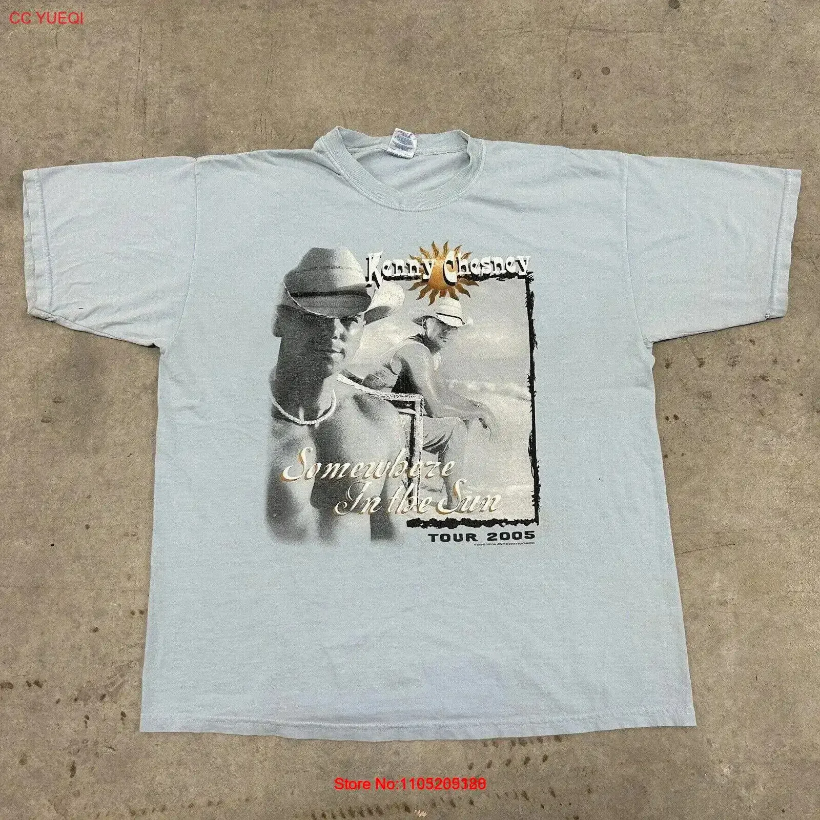 تي شيرت كلاسيكي 2005 كيني تشيسني إن ذا صن كونتري ميوزيك أزرق مقاس X كبير XL موضة جرافيك مغسولة عتيقة