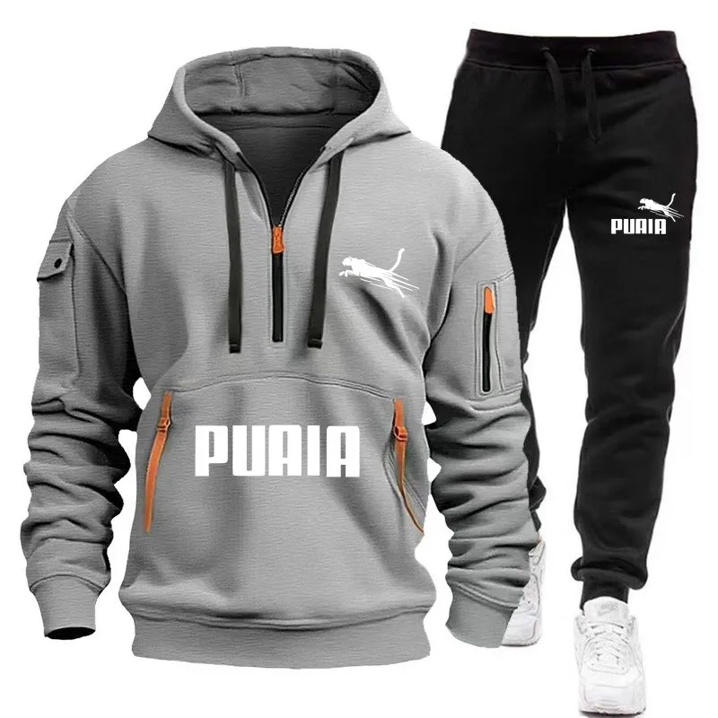 Men's casual sports zipper hooded sweatshirt+sports pants two-piece set, men's autumn and winter daily casual jogging sports set