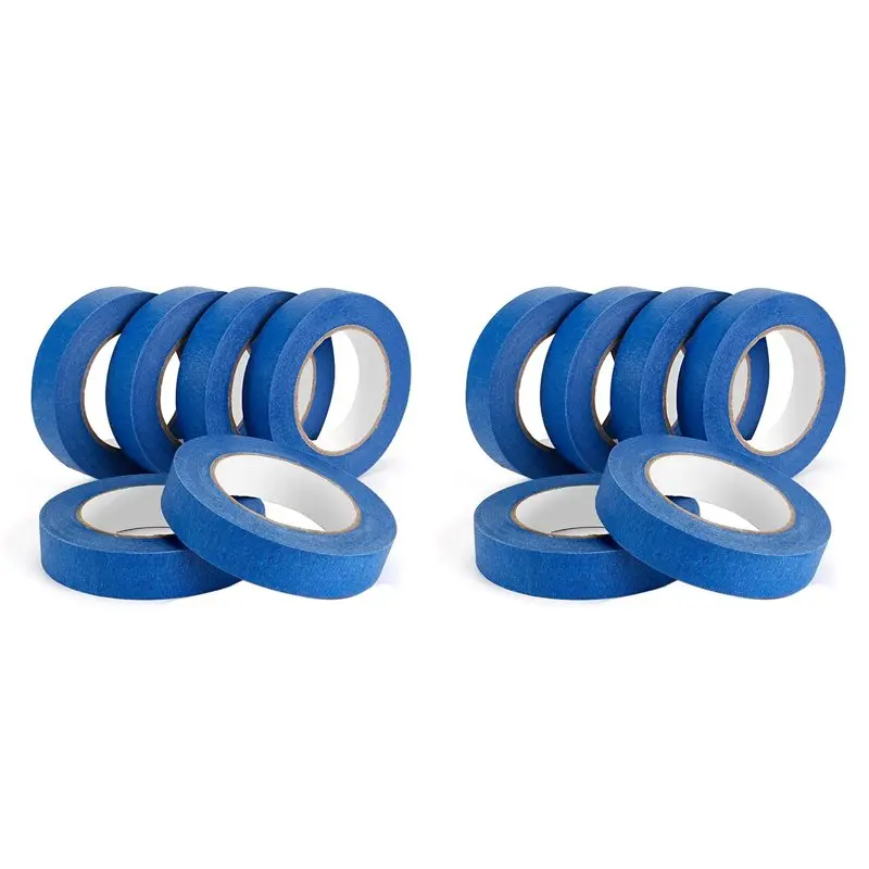 ABRU-Blue Painters Tape - 12 Pack X 1 Inch X 55 Yards, Crepe Paper Masking Tape, Paint Tape For Wall Painting, Crafts