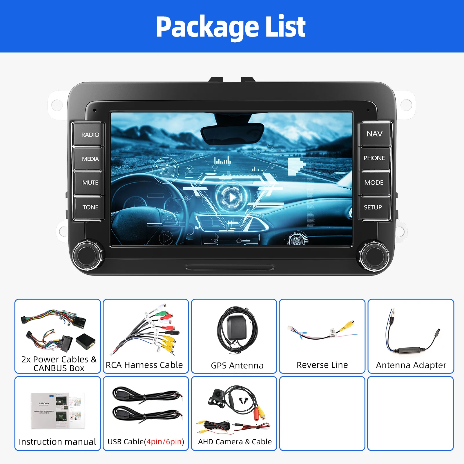 ESSGOO Android 15 4G 64G Carplay Voor Volkswagen Passat b6 b7 golf 5 6 Polo Jetta Skoda autoradio Multimedia Speler GPS WiFi RDS
