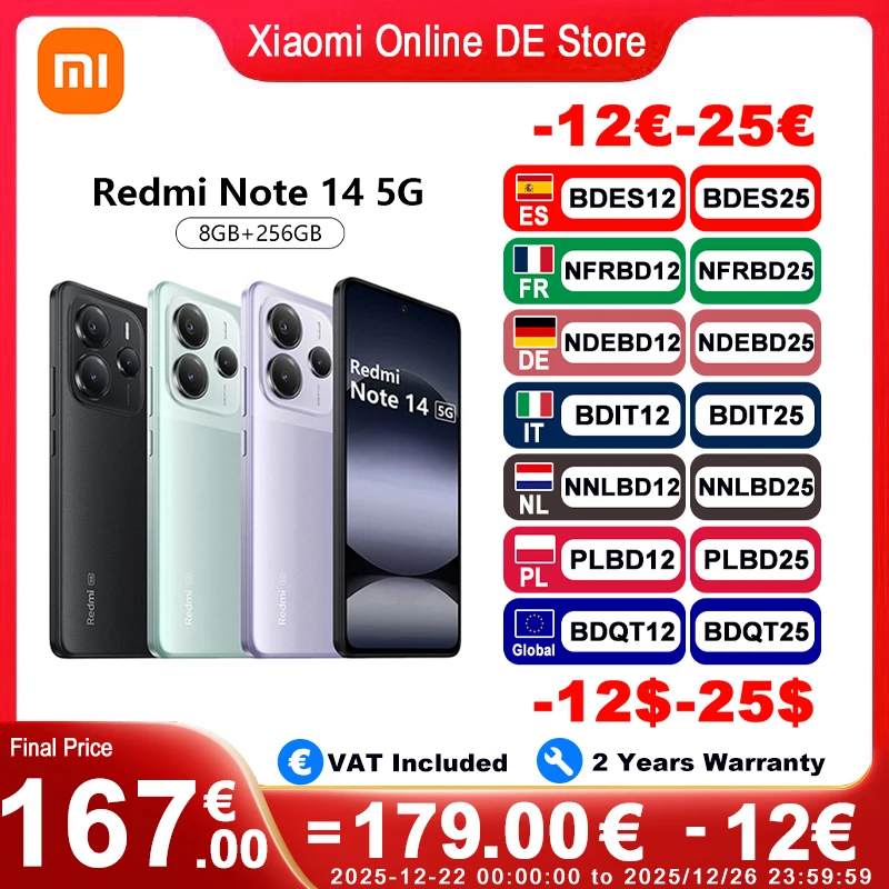 Version mondiale Xiaomi Redmi Note 14 5G Smartphone NFC MTK dimension 7025-Ultra 108MP caméra 5110mAh batterie 45W Turbo charge