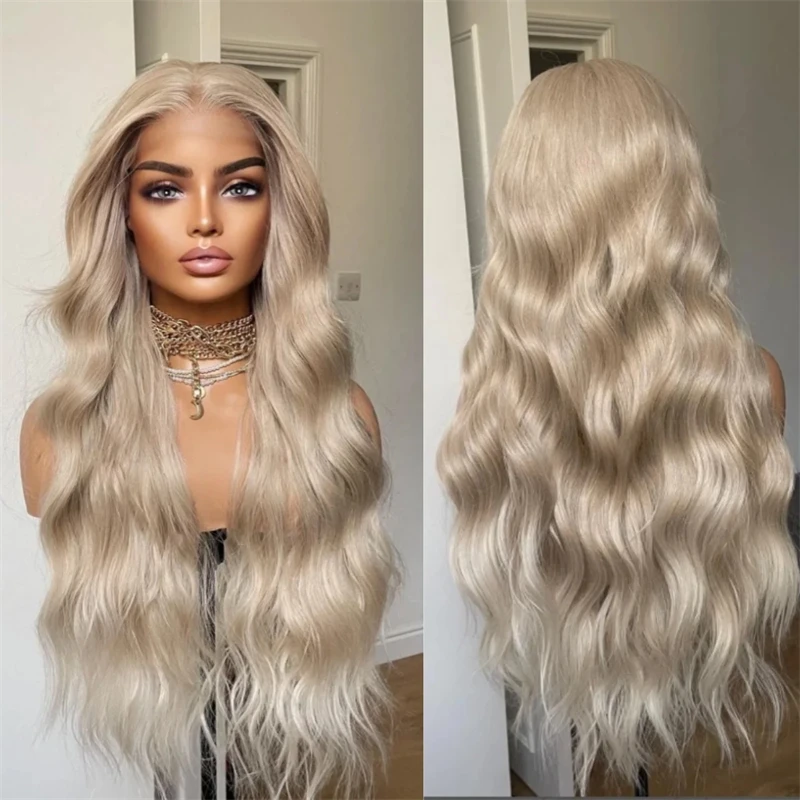 

30-дюймовый сверхдлинный волнистый парик 13x4 Свободная часть Ombre Blonde Highlight Lace Front Wig Высококачественный синтетический парик Малый/большой размер Кепка
