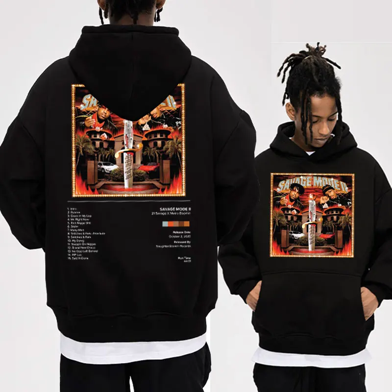 

Rapper 21 SAVAGE New Album Print Hoodies Men's Women's Fashion Oversized Sweatshirts Streetwear Hip Hop Fleece Hooded Pullover