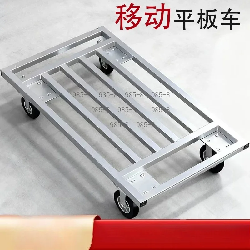 Silent Square Tube Flatbed Cart, Large Load-Bearing Extended Portable Goods Pulling Trailer