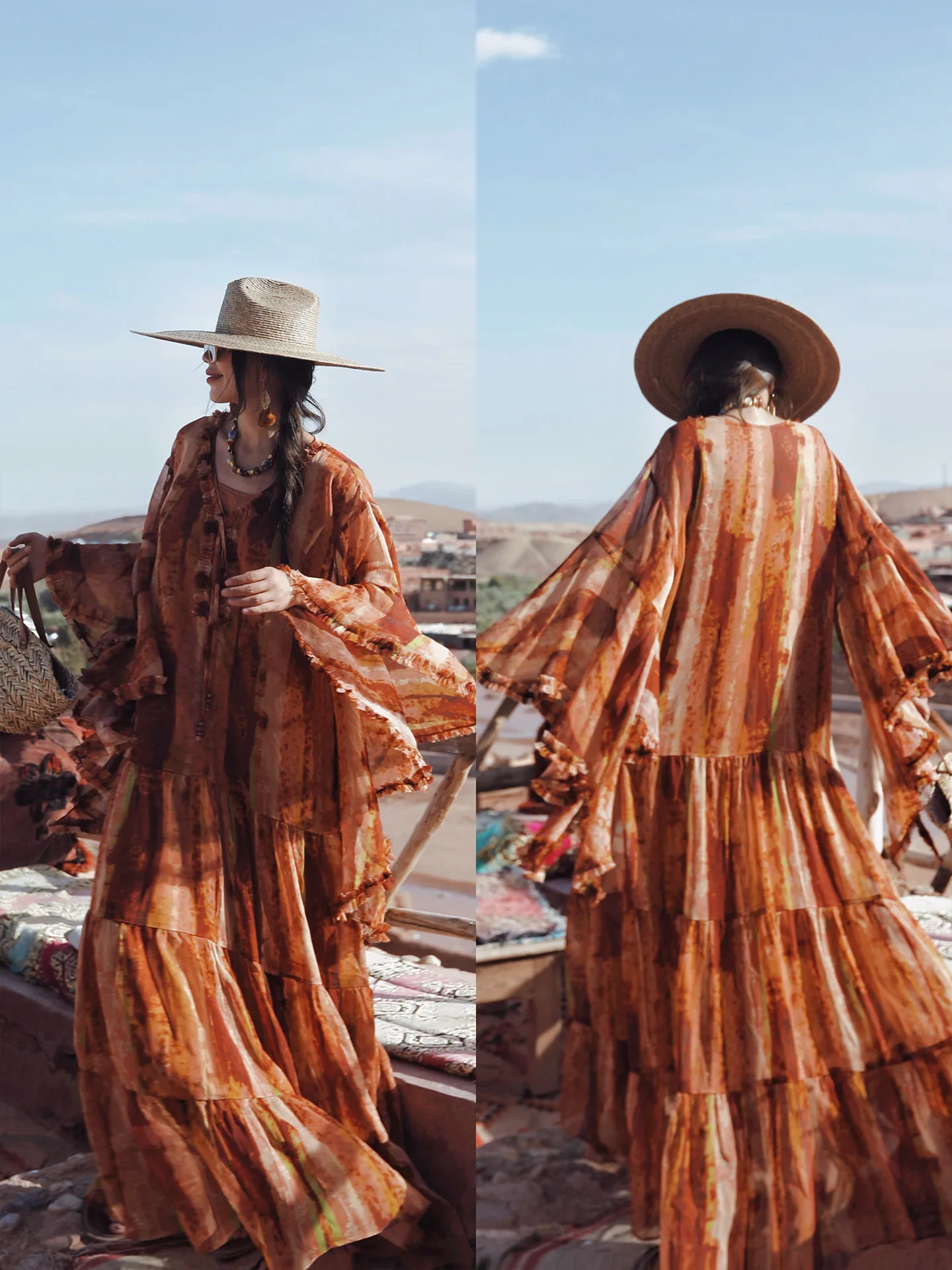TIYIHAILEY Long Maxi V-Neck Loose Dresses For Women 2Pcs Sets With Inner Strapless Bleeding Brown DressDress 2026 New