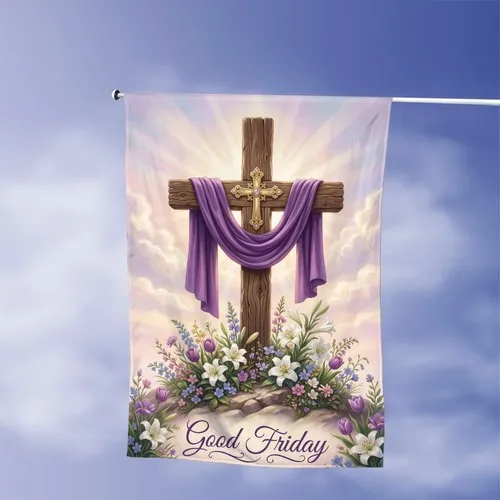 Holy Good Friday Easter Yard Flag Three Crosses Religious Church Decor Banner PPZ