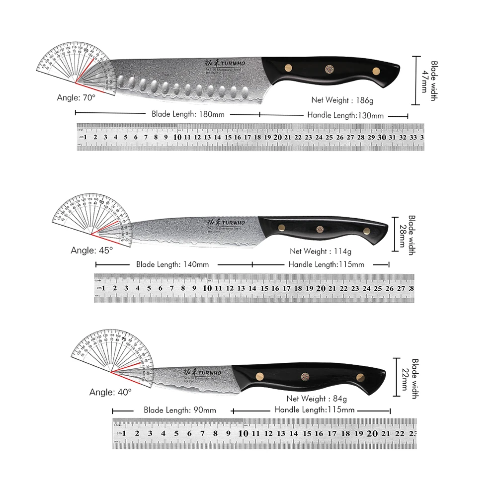 TURWHO 1-6PCS Kitchen Knives Set Japanese 67 Layer Damascus Steel Chef Knife PRO VG10 Santoku Bread Boning Utility Paring Knives