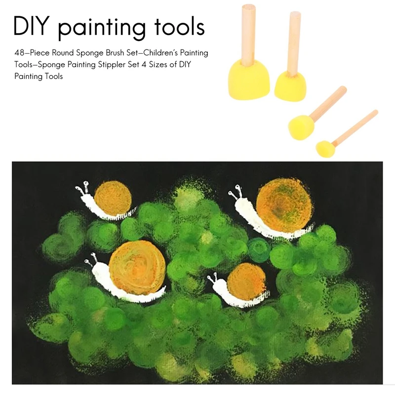 ABGG-48-Piece Round Sponge Brush Set-Children's Painting Tools-Sponge Painting Stippler Set 4 Sizes Of DIY Painting Tools