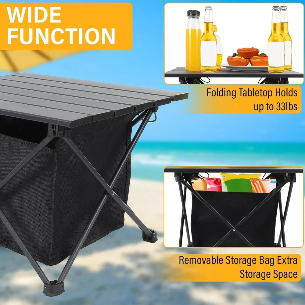 Portable Folding Camping Table, Outdoor Foldable Camping Desk, Beach Folding Picnic Table, Foldable Garden Table with Organizer