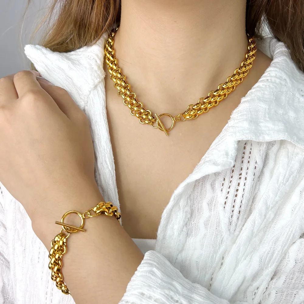 DIY accessories Fashion exaggerated trendy and cool temperament jewelry set OT buckle design thick chain personalized necklace v