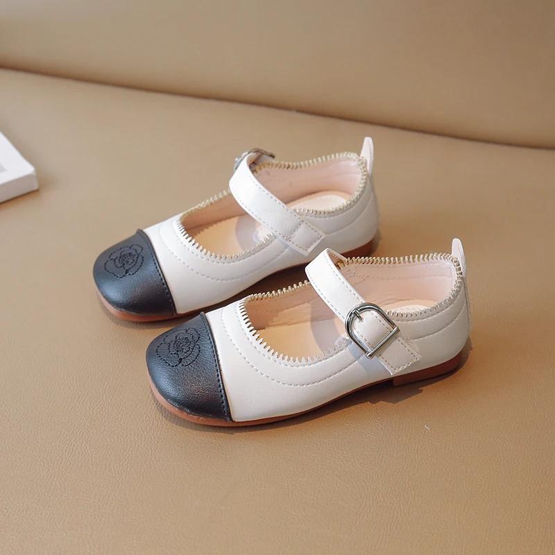 Fashion Girl School Shoes Patchwork Kid Princess Shoes for Children Shallow Toddler Flower Leather Shoes Causal Mary Janes Soft