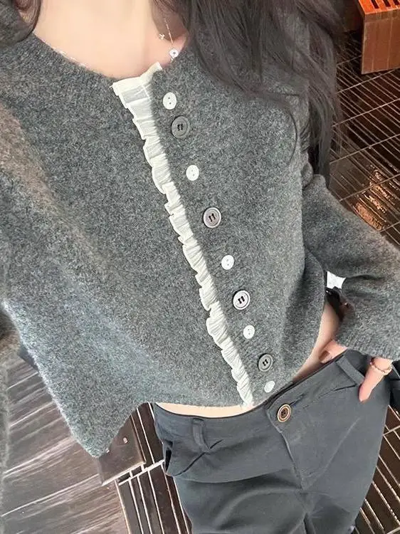 Women's Knitted Short Sleeve round Neck Open Cardigan Heavy Embroidery Soft Cotton Spring Autumn New Style Lace  Versatil...