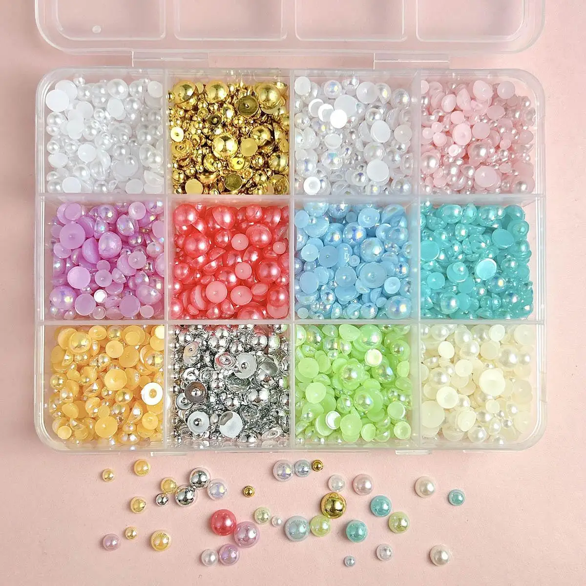 

1Box Multiple Colors Simulated Pearl Nail Charms Mini Artificial Semi-circular Pearl Resin Nail Art Decorations for DIY Manicure