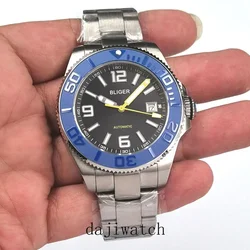 43MM bliger Luxury Men Automatic movement watch Black dial  Sapphire Glass Stainless steel Ceramic rotating bezel Luminous watch