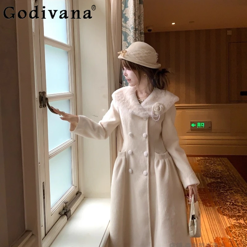 Princess Winter Thickened Warm Overcoat Women's Original New Gentle Japanese Style Wool Coat Female Japanese Lolita Wool Coat