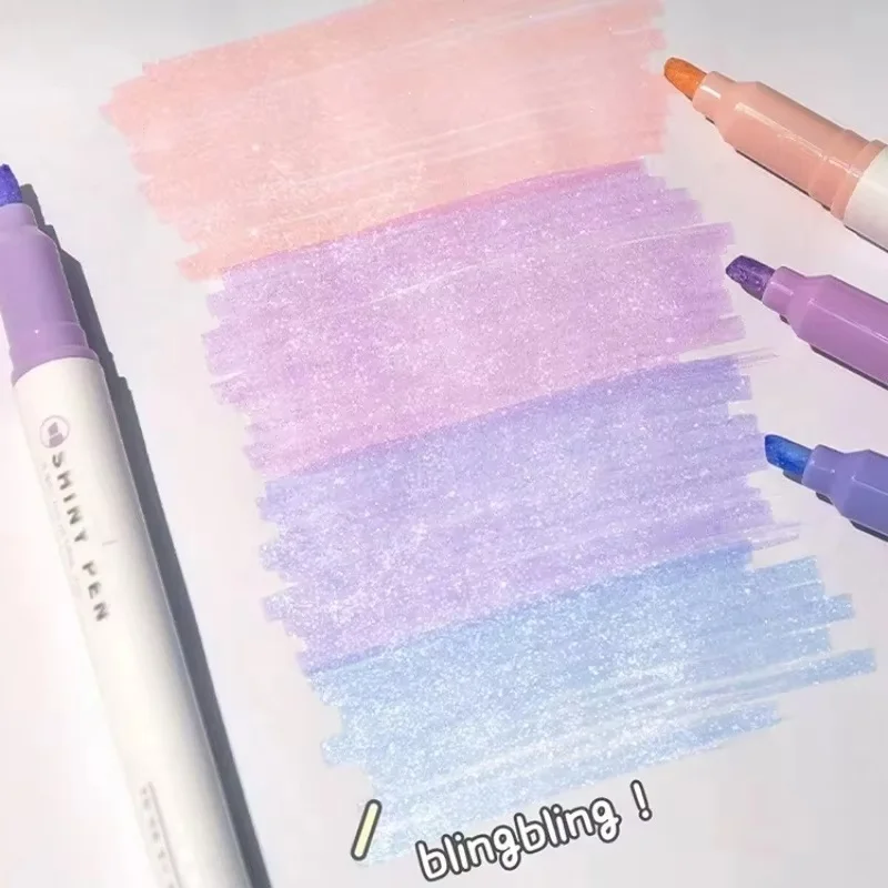 4 Colors/Set Glitter Highlighters Pen Fine Flash Marker Pen Painting Pen For Scrapbook Diary Graffiti Journal Student Stationery