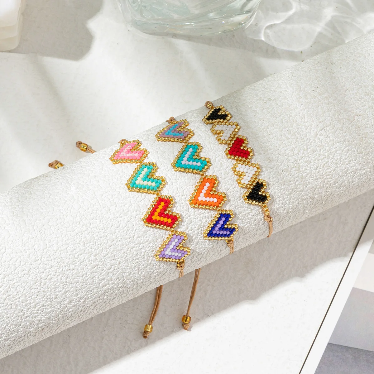 New cross-border bohemian light luxury love miyuki bracelet INS wind hand-woven peach heart couple bracelet