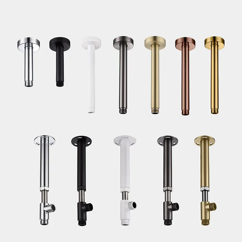 All copper concealed wall-mounted shower accessories connecting rod telescopic rod shower pipe top spray round ceiling rod