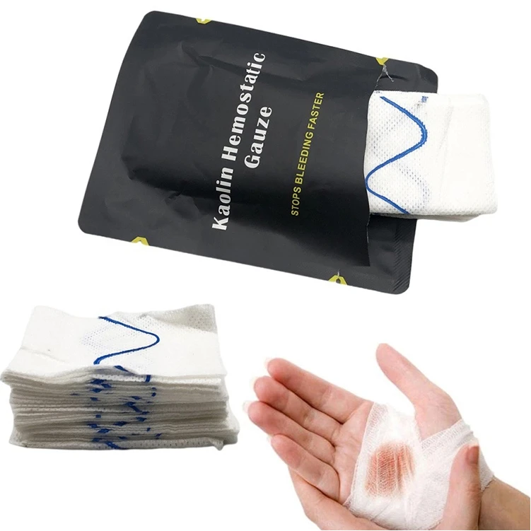 Hemostatic Kaolin Gauze Combat Emergency Trauma Z-Fold Soluble For First Aid Kit Medical Wound Dressing