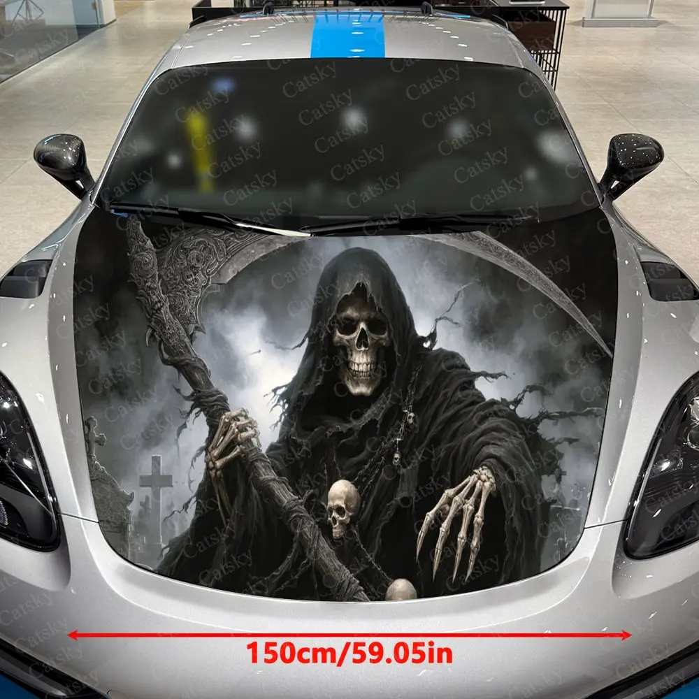 Nether Scythe Skull Envoy Car Vinyl Wrap, PVC Waterproof Car Hood Sticker, Self-Adhesive Scratch-Resistant Stickers