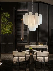 Art Deco Frosted White Glass Chandeliers LED Vintage Lighting Fixture European Hanging Lamp for Ceiling Dining Room Table Lustre