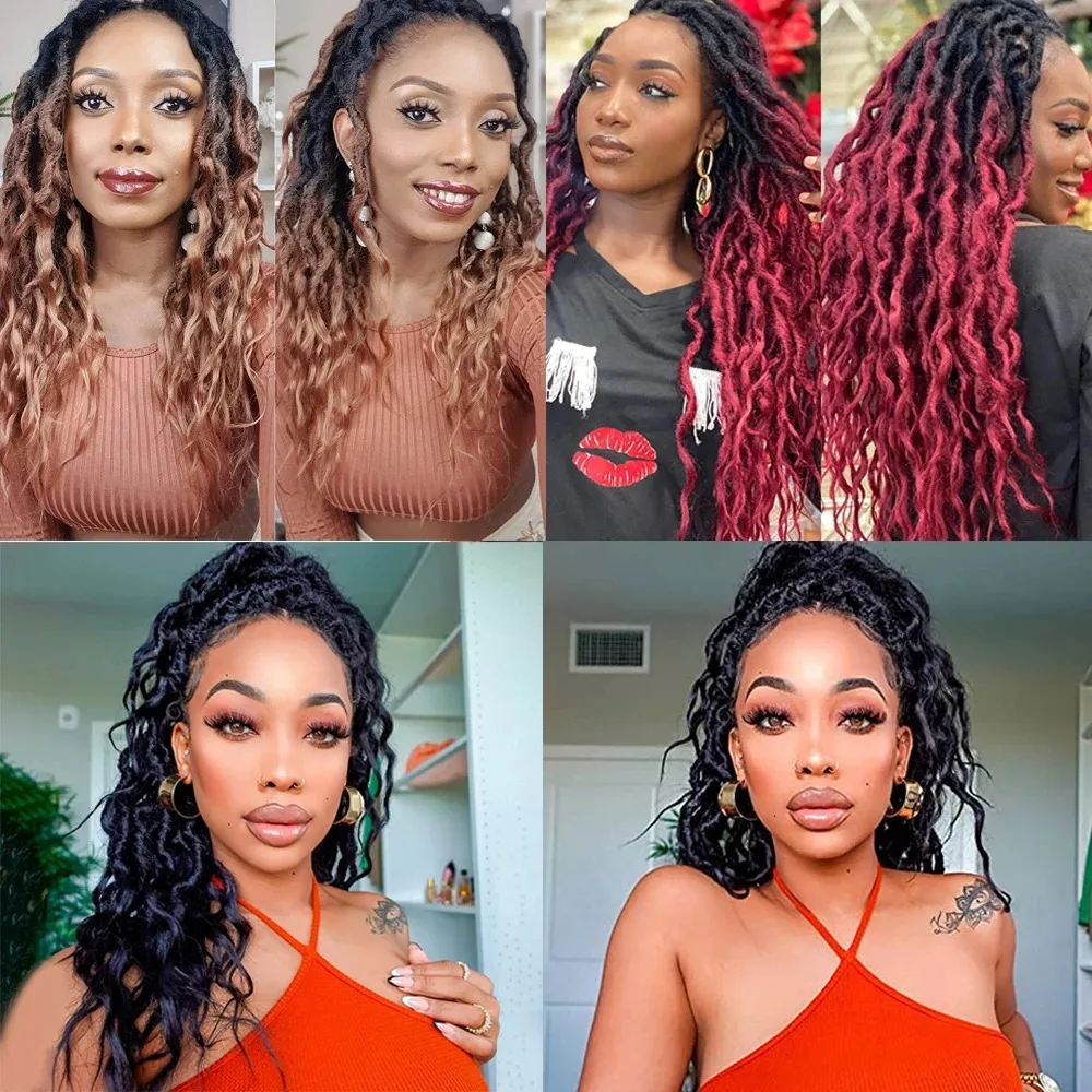 Synthetic Braids Goddess Wave Locs Crochet Hair With Curly End Pre-looped Wavy Faux Crochet Locs Long Dreadlocks Hair Expo City