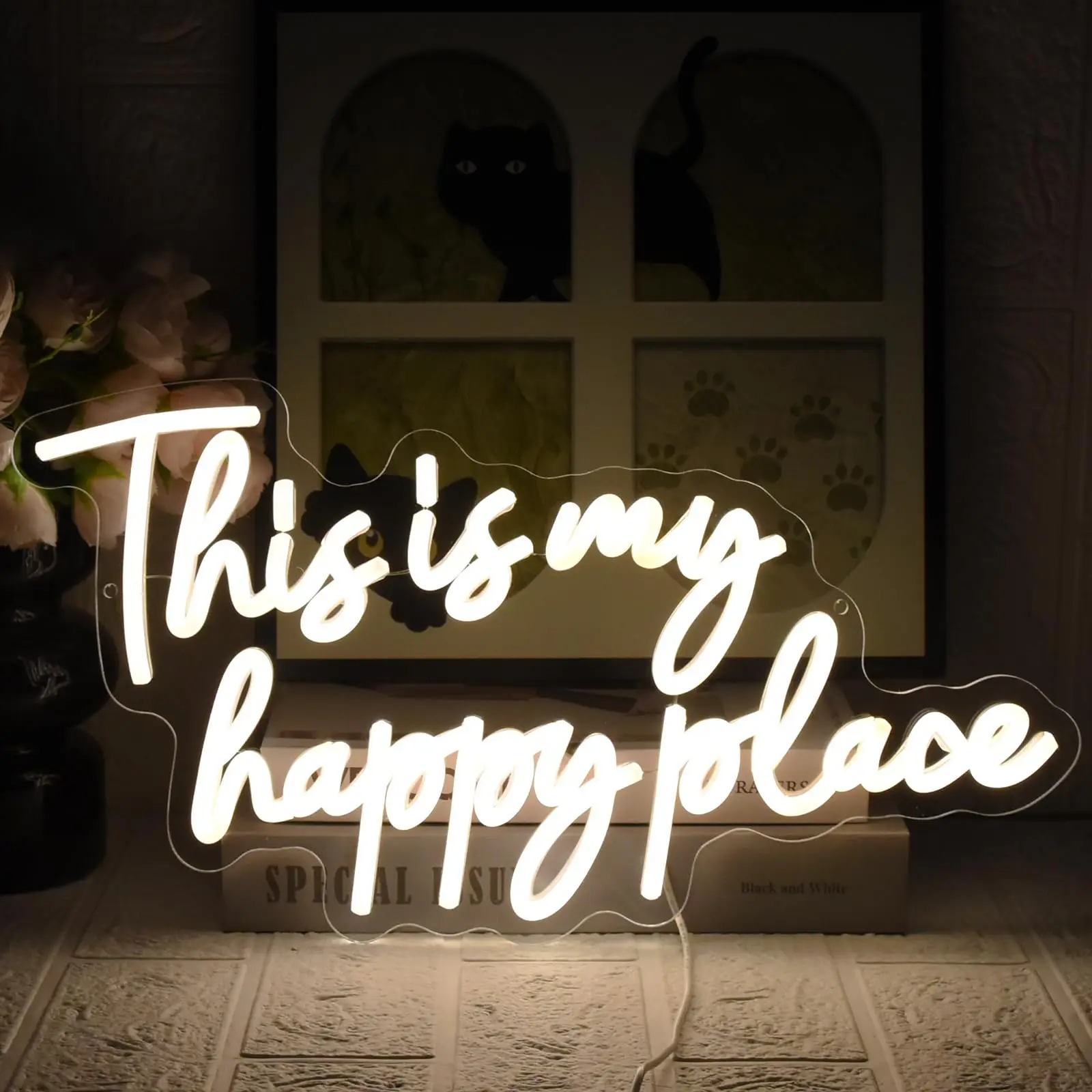 Neon Lights for Wall Decor - This Is My Happy Place Neon Signs for Teen Girls Bedroom Decor, Led Sign for Wall Decor