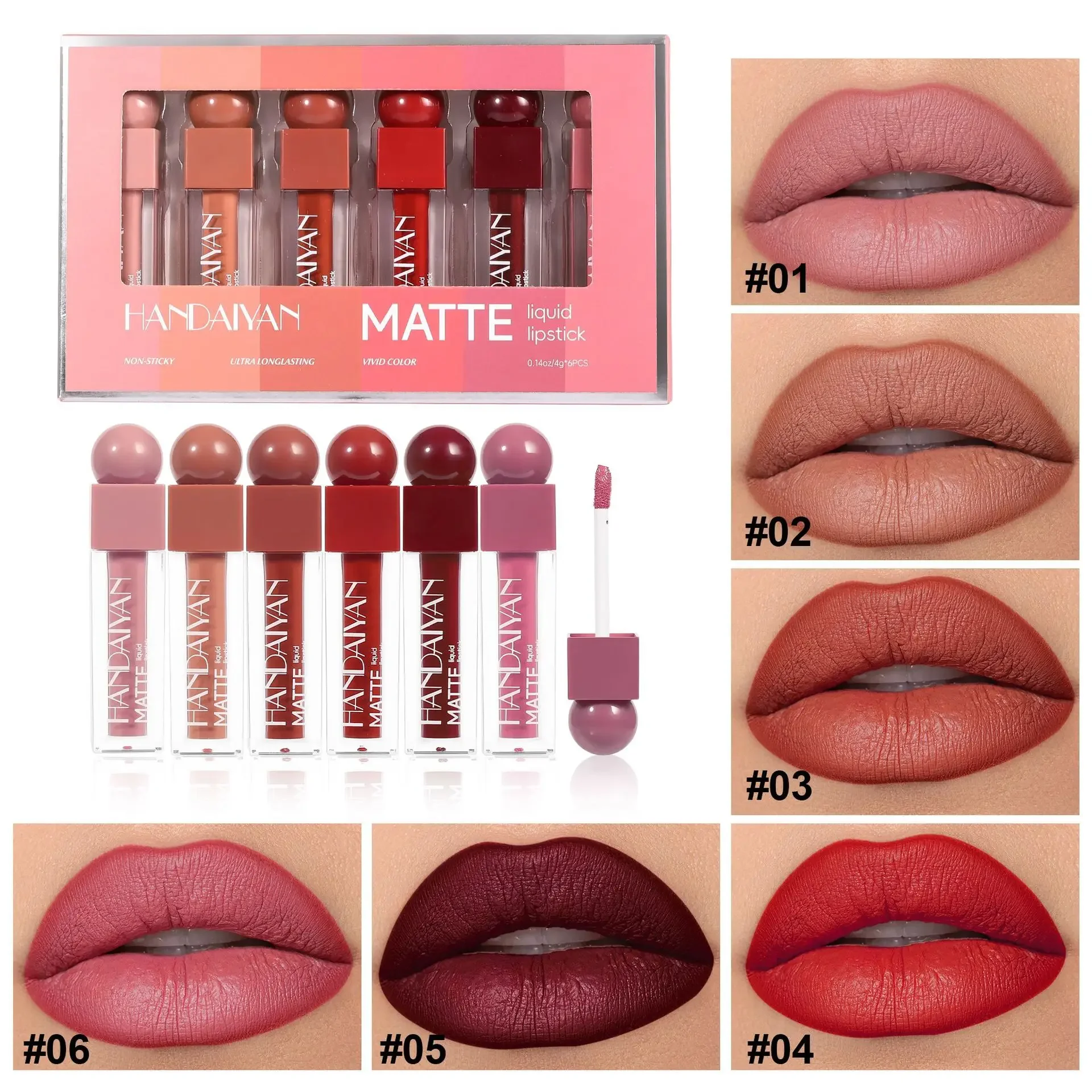 Matte Mouth Red Lip Glaze Set Durable Waterproof Non-fade Non-stain Cup HANDAIYAN Makeup