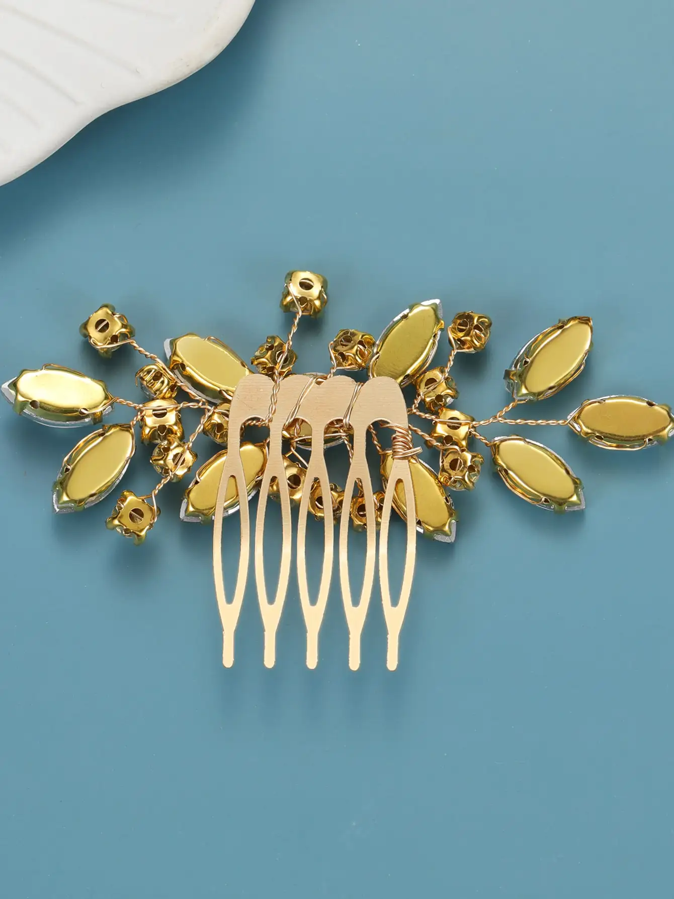 Luxury Girl Hair Comb Golden Hairpin Rhinestone Bridal Hair Accessories Alloy Flower and Leaf Shape Hair Pin For Women