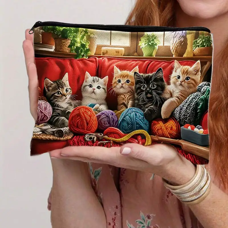 1 Stück Niedliche Multifunktionale Reißverschlusstasche, Süße Katzen-Kosmetiktasche für Frauen, Schmuckaufbewahrung, Kleine Reisetasche – Detail 5