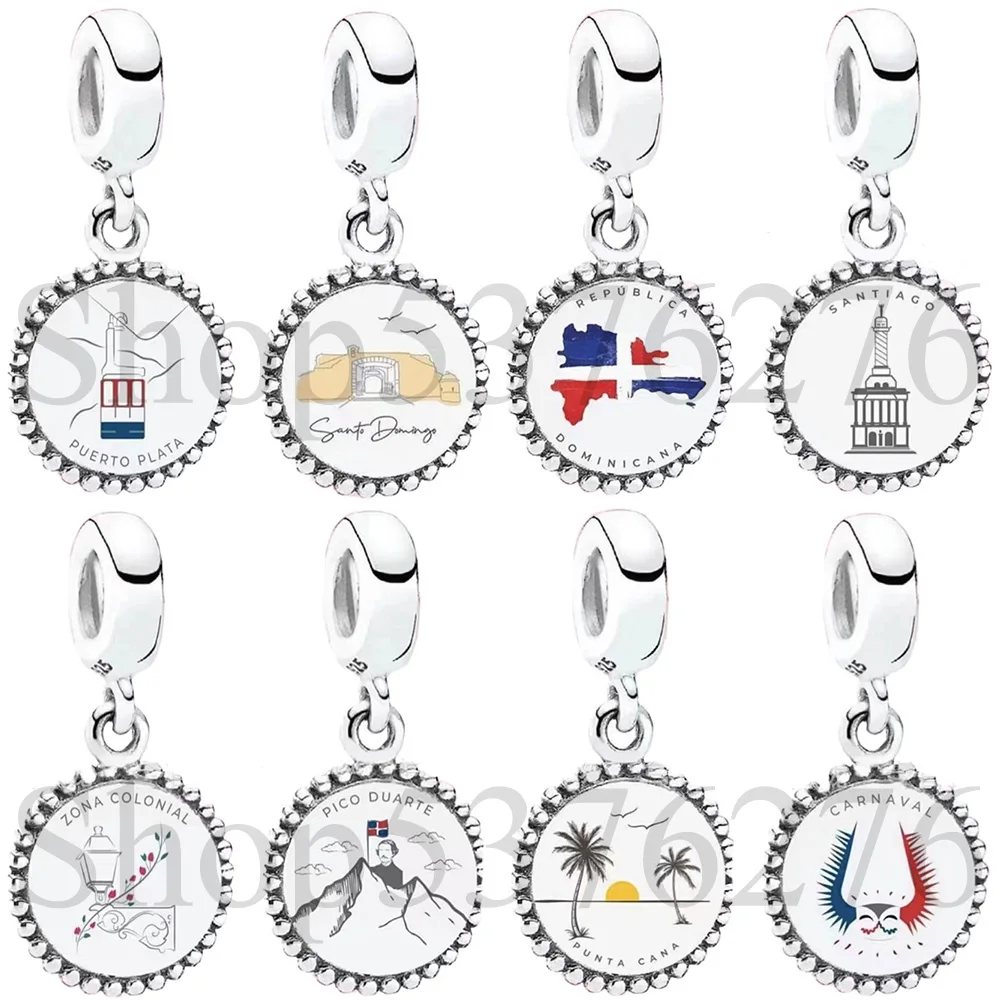 

925 Sterling Silver Bead Zona Colonial Punta Cana Puerto Plata Dangle Charm Fit Fashion Women Bracelet Bangle Gift DIY Jewelry